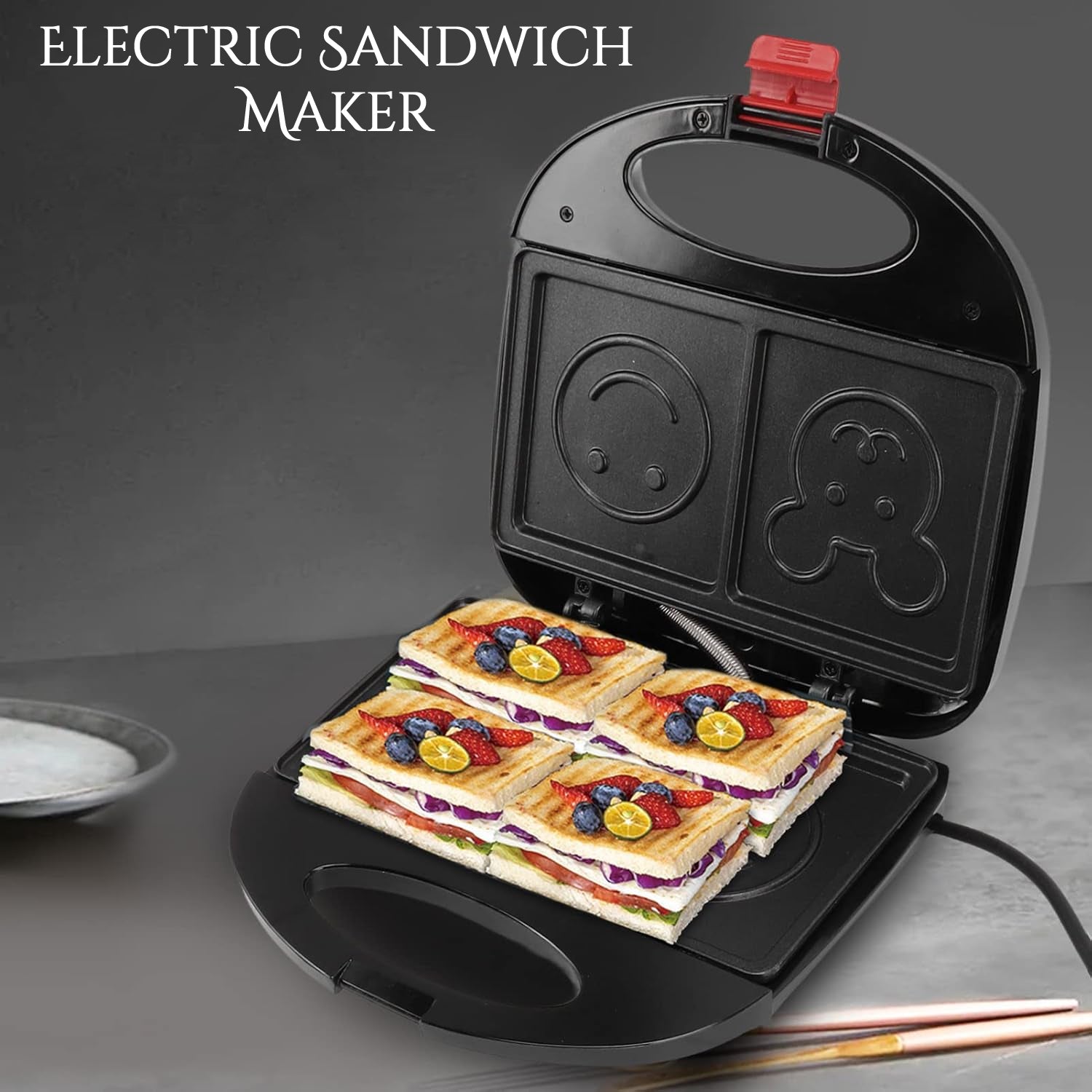 Double Sided Heating 750w Electric Sandwich Maker (1 Pc) Double Sided Heating 750w Electric Sandwich Maker (1 Pc)